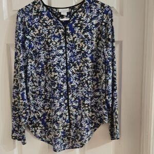 Liz Claiborne Blue Multi-Print Long Sleeve Blouse